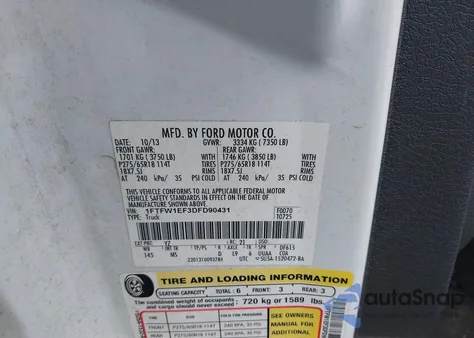 2013 Ford F-150 Xlt z USA, uszkodzony, nr VIN 1FTFW1EF3DFD90431